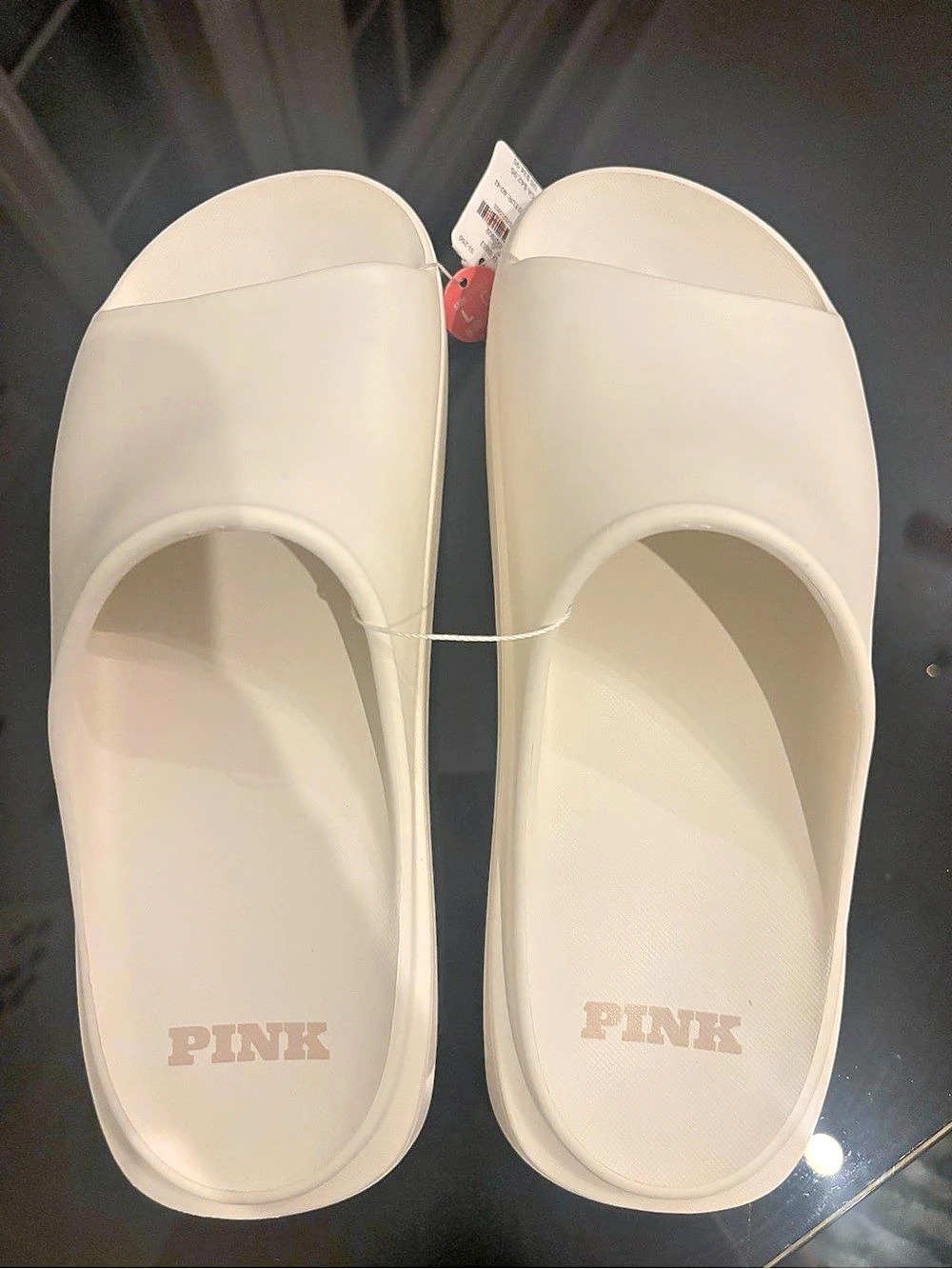 PINK Platform Slide Sandals in Cream Like New